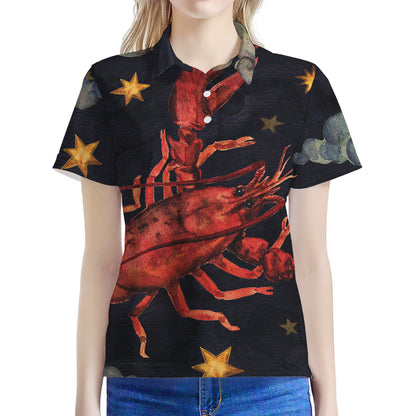 Watercolor Cancer Zodiac Sign Print Women's Polo Shirt