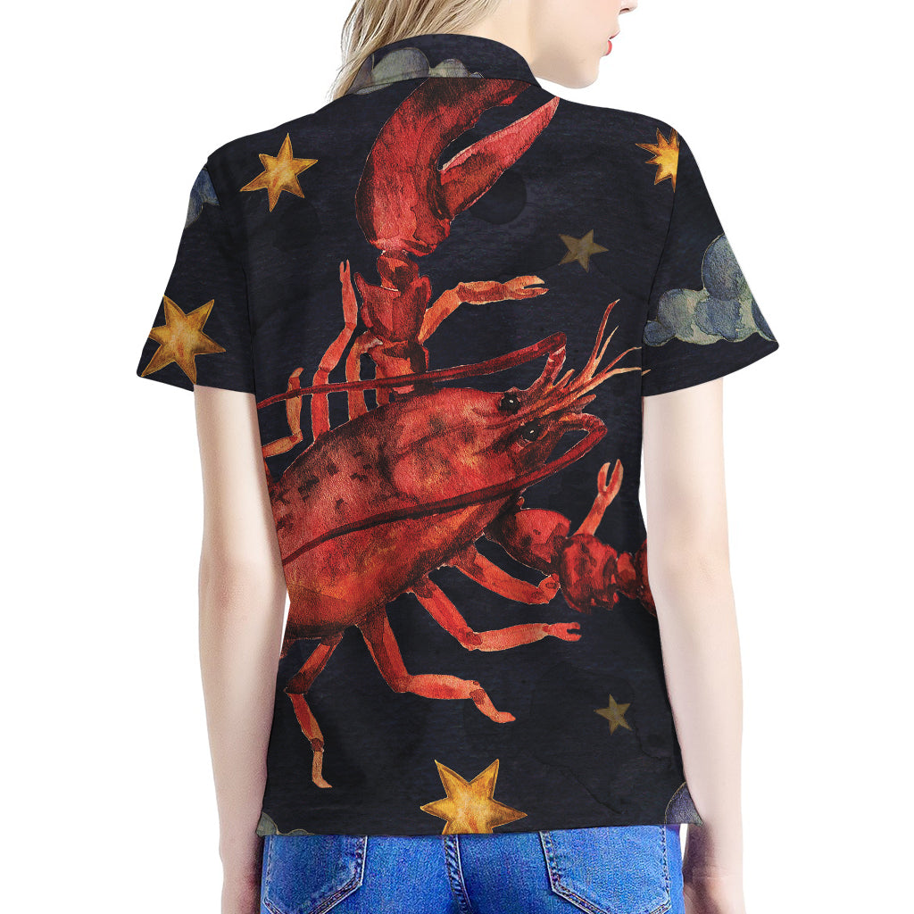 Watercolor Cancer Zodiac Sign Print Women's Polo Shirt