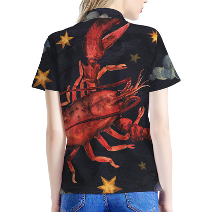 Watercolor Cancer Zodiac Sign Print Women's Polo Shirt
