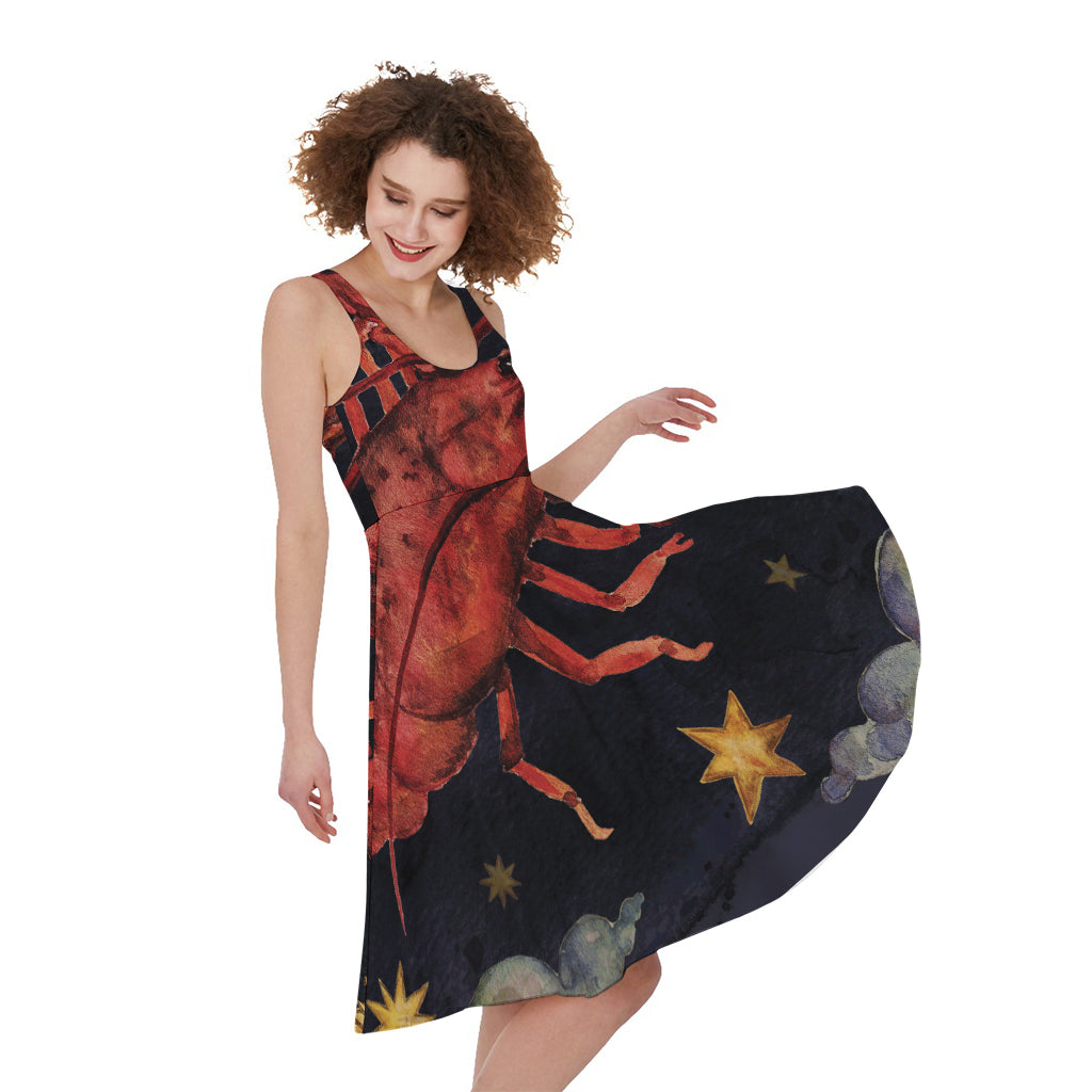 Watercolor Cancer Zodiac Sign Print Women's Sleeveless Dress