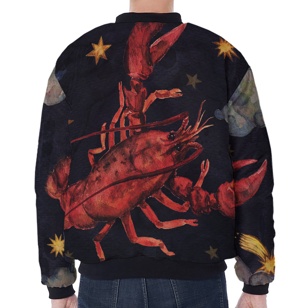 Watercolor Cancer Zodiac Sign Print Zip Sleeve Bomber Jacket