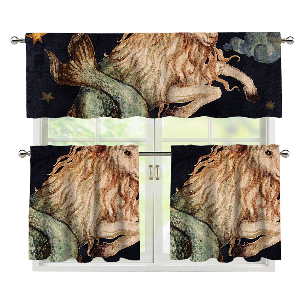 Watercolor Capricorn Zodiac Sign Print 3 Piece Kitchen Curtains
