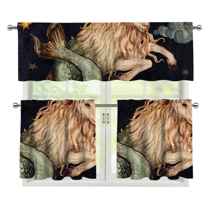 Watercolor Capricorn Zodiac Sign Print 3 Piece Kitchen Curtains