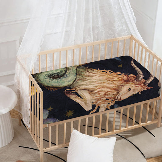 Watercolor Capricorn Zodiac Sign Print Baby Crib Sheet