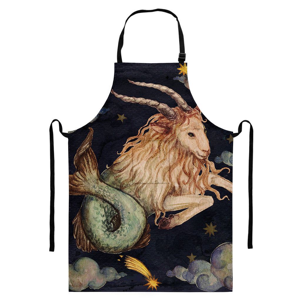 Watercolor Capricorn Zodiac Sign Print Bib Apron With Pocket