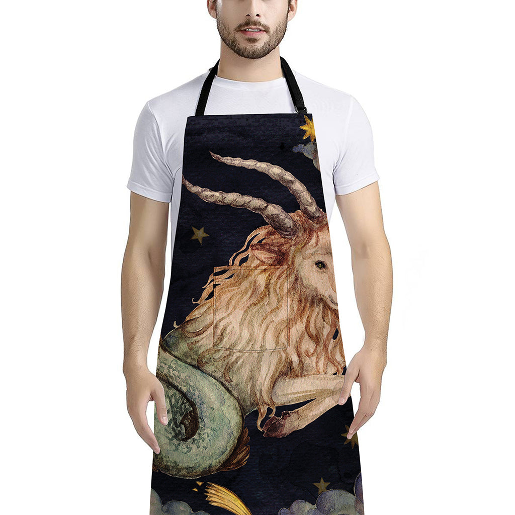 Watercolor Capricorn Zodiac Sign Print Bib Apron With Pocket