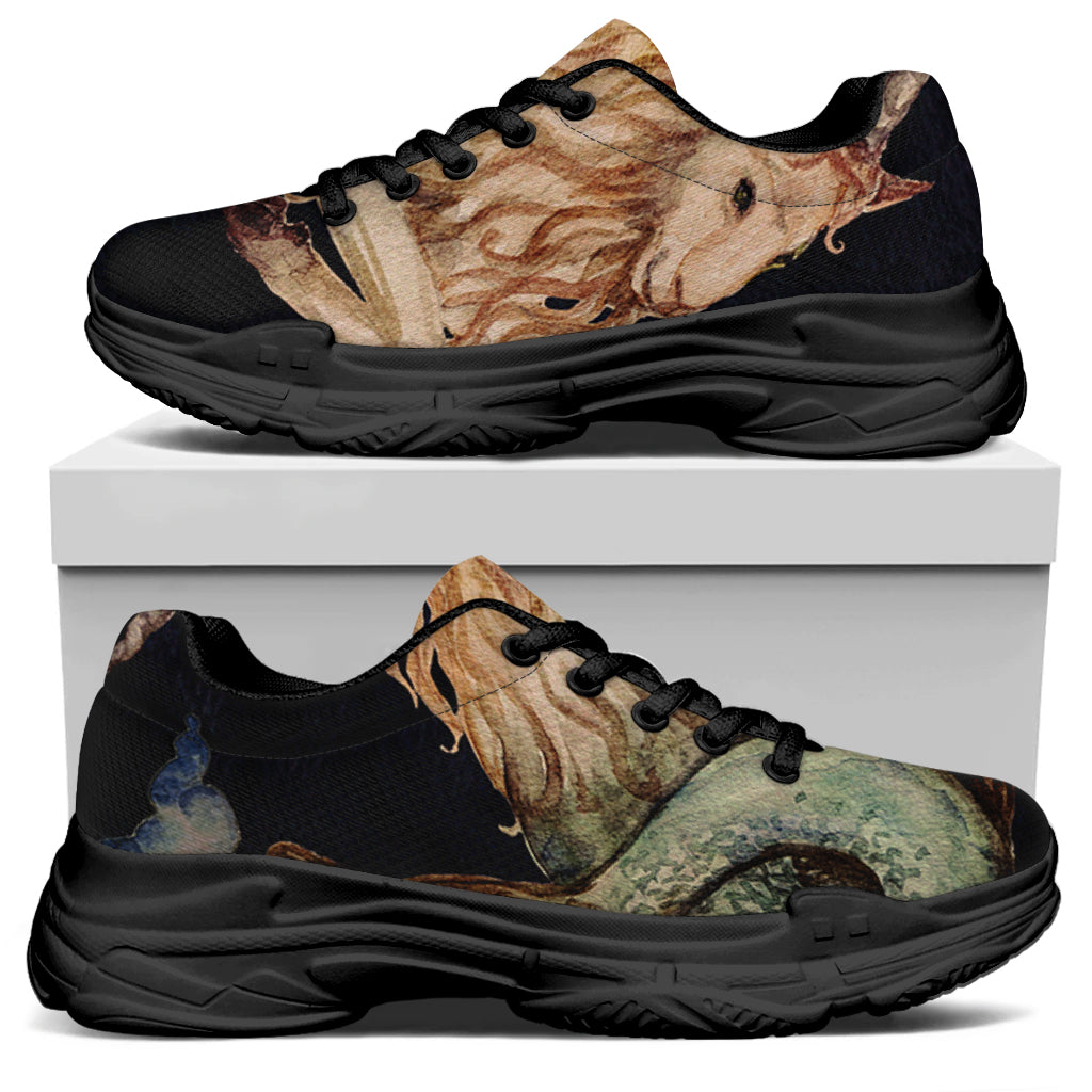 Watercolor Capricorn Zodiac Sign Print Black Chunky Shoes