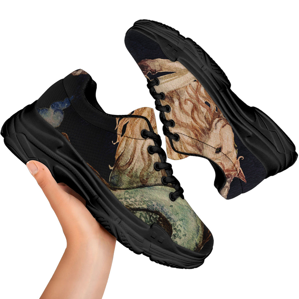 Watercolor Capricorn Zodiac Sign Print Black Chunky Shoes