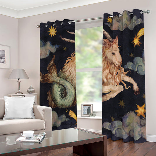 Watercolor Capricorn Zodiac Sign Print Blackout Grommet Curtains