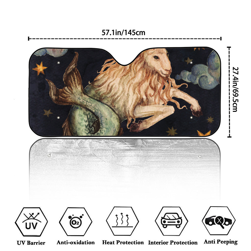 Watercolor Capricorn Zodiac Sign Print Car Windshield Sun Shade