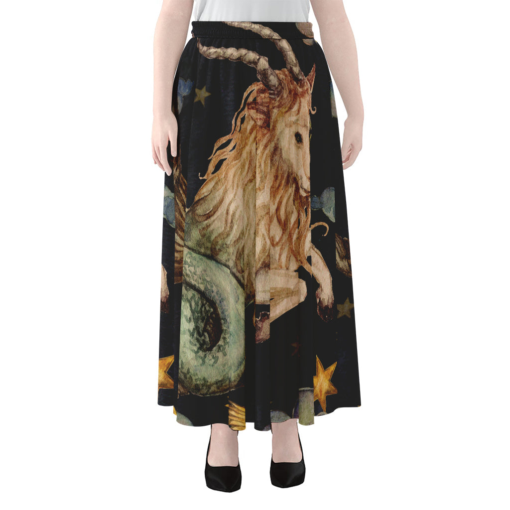 Watercolor Capricorn Zodiac Sign Print Chiffon Maxi Skirt