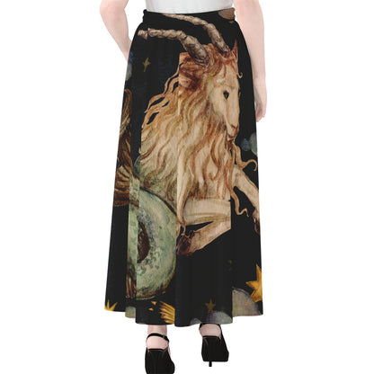 Watercolor Capricorn Zodiac Sign Print Chiffon Maxi Skirt
