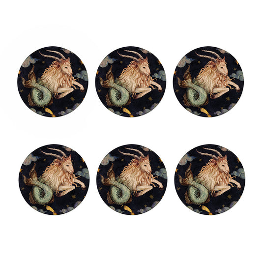 Watercolor Capricorn Zodiac Sign Print Coaster Set