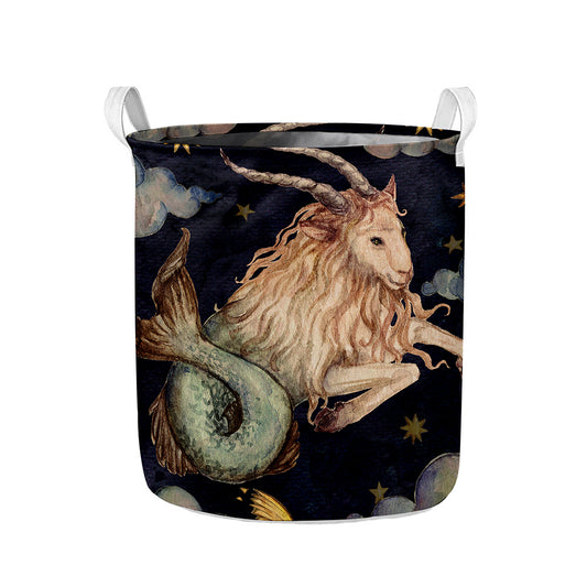 Watercolor Capricorn Zodiac Sign Print Collapsible Laundry Basket