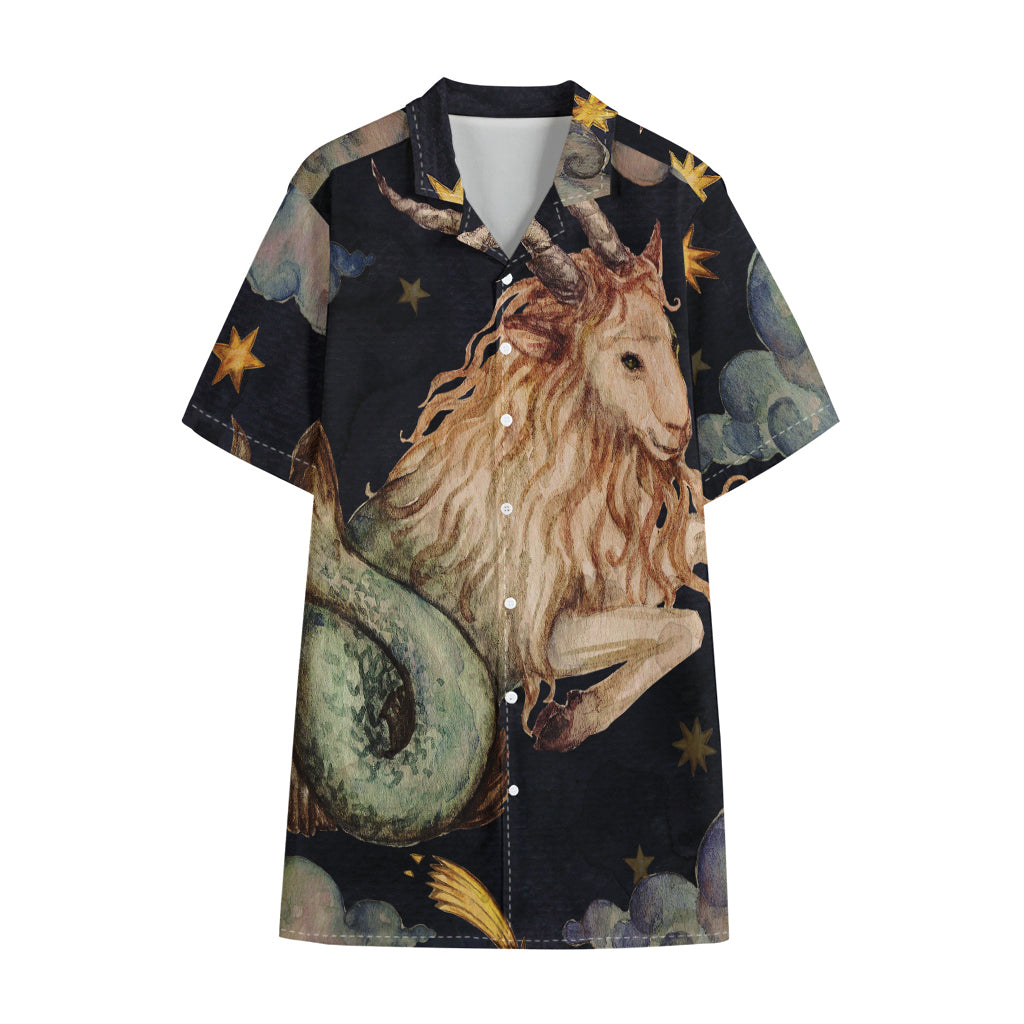 Watercolor Capricorn Zodiac Sign Print Cotton Hawaiian Shirt