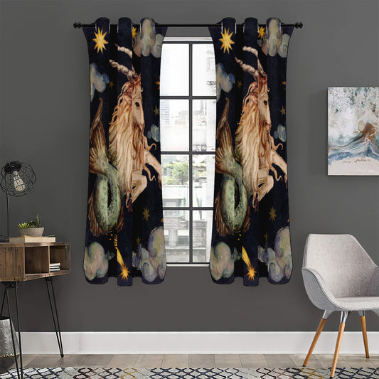 Watercolor Capricorn Zodiac Sign Print Curtain
