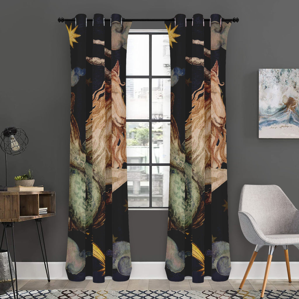 Watercolor Capricorn Zodiac Sign Print Curtain