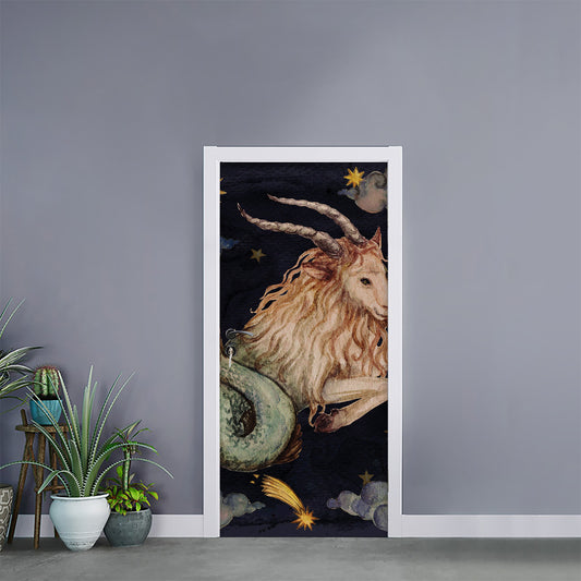 Watercolor Capricorn Zodiac Sign Print Door Sticker