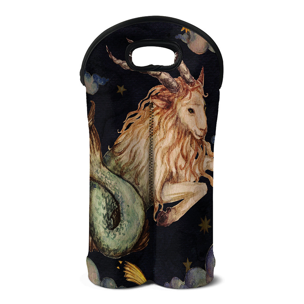 Watercolor Capricorn Zodiac Sign Print Double Neoprene Wine Tote