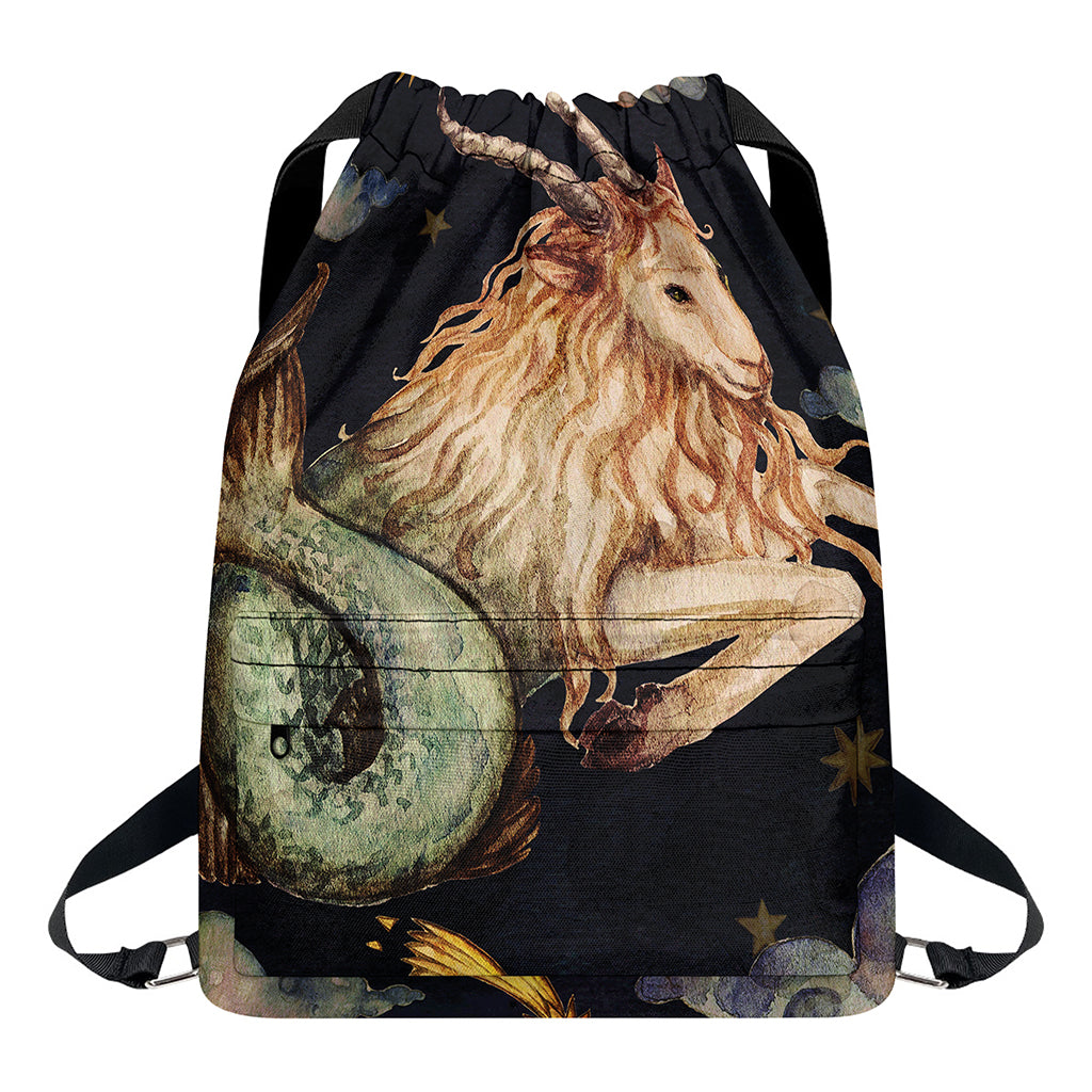 Watercolor Capricorn Zodiac Sign Print Drawstring Backpack