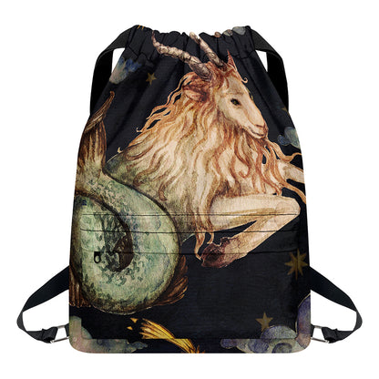 Watercolor Capricorn Zodiac Sign Print Drawstring Backpack