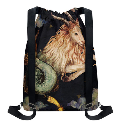 Watercolor Capricorn Zodiac Sign Print Drawstring Backpack