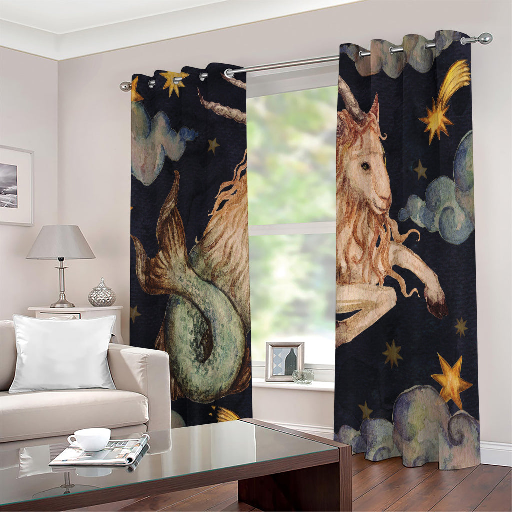Watercolor Capricorn Zodiac Sign Print Extra Wide Grommet Curtains
