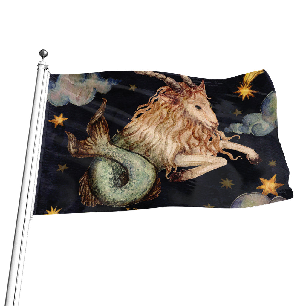 Watercolor Capricorn Zodiac Sign Print Flag