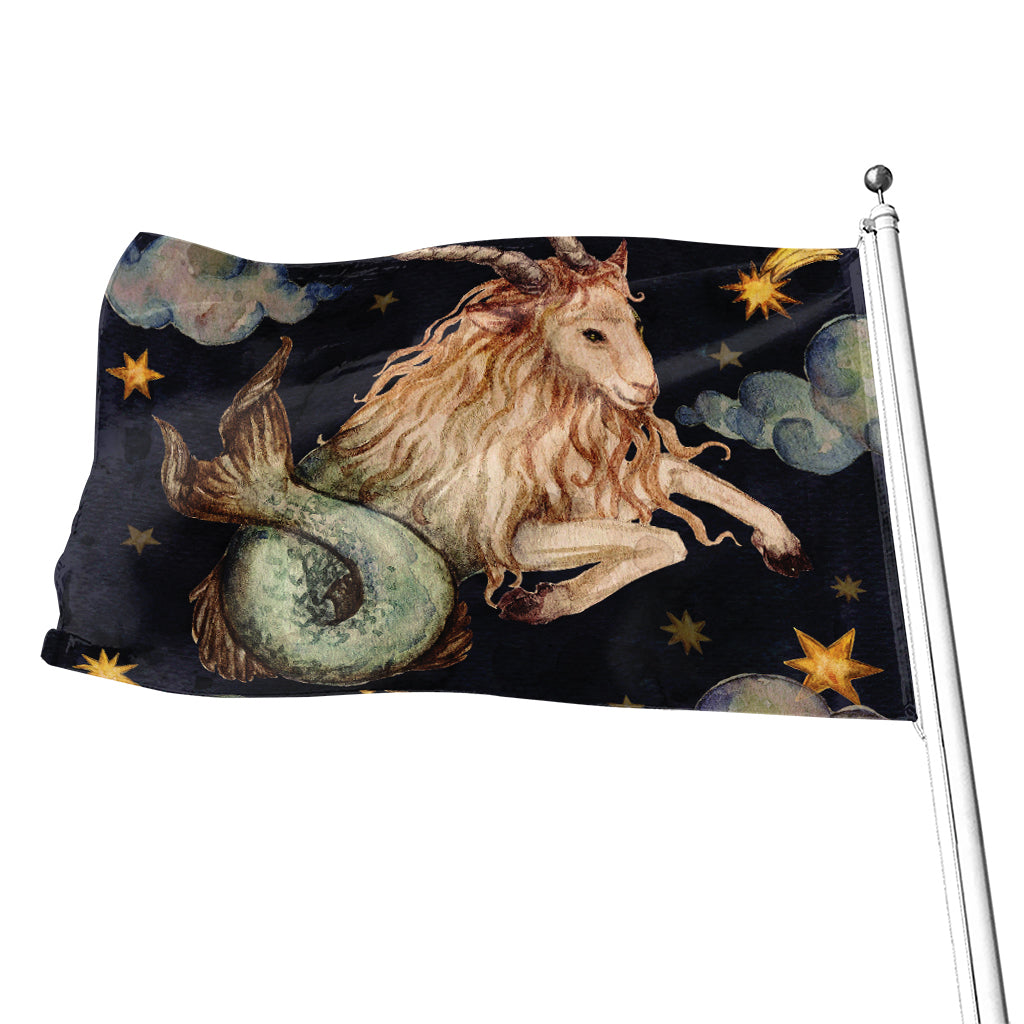 Watercolor Capricorn Zodiac Sign Print Flag