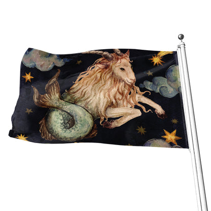 Watercolor Capricorn Zodiac Sign Print Flag