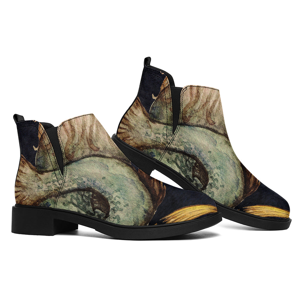 Watercolor Capricorn Zodiac Sign Print Flat Ankle Boots