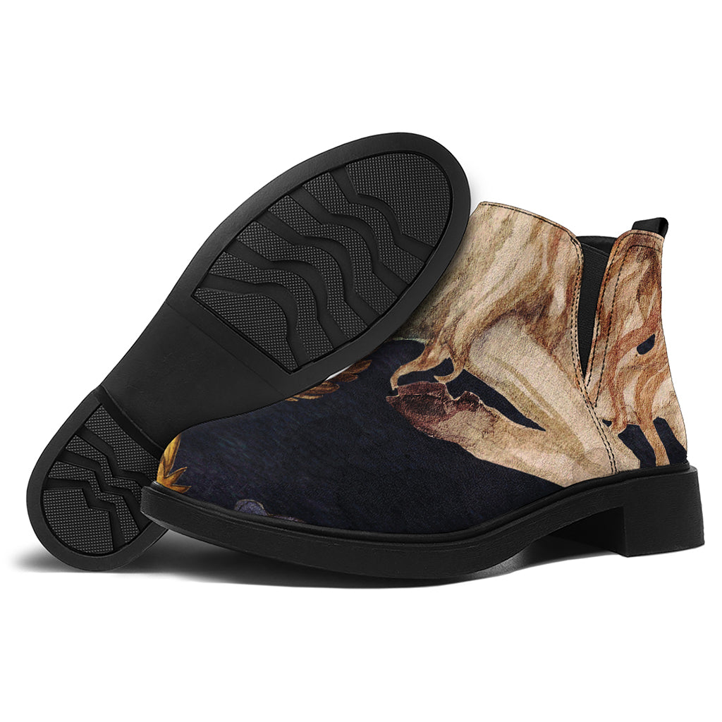 Watercolor Capricorn Zodiac Sign Print Flat Ankle Boots
