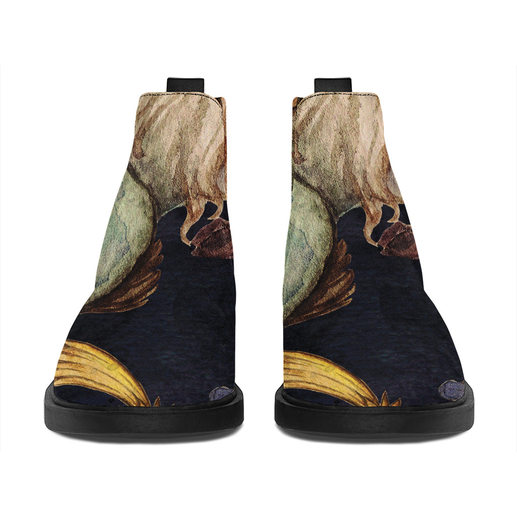 Watercolor Capricorn Zodiac Sign Print Flat Ankle Boots