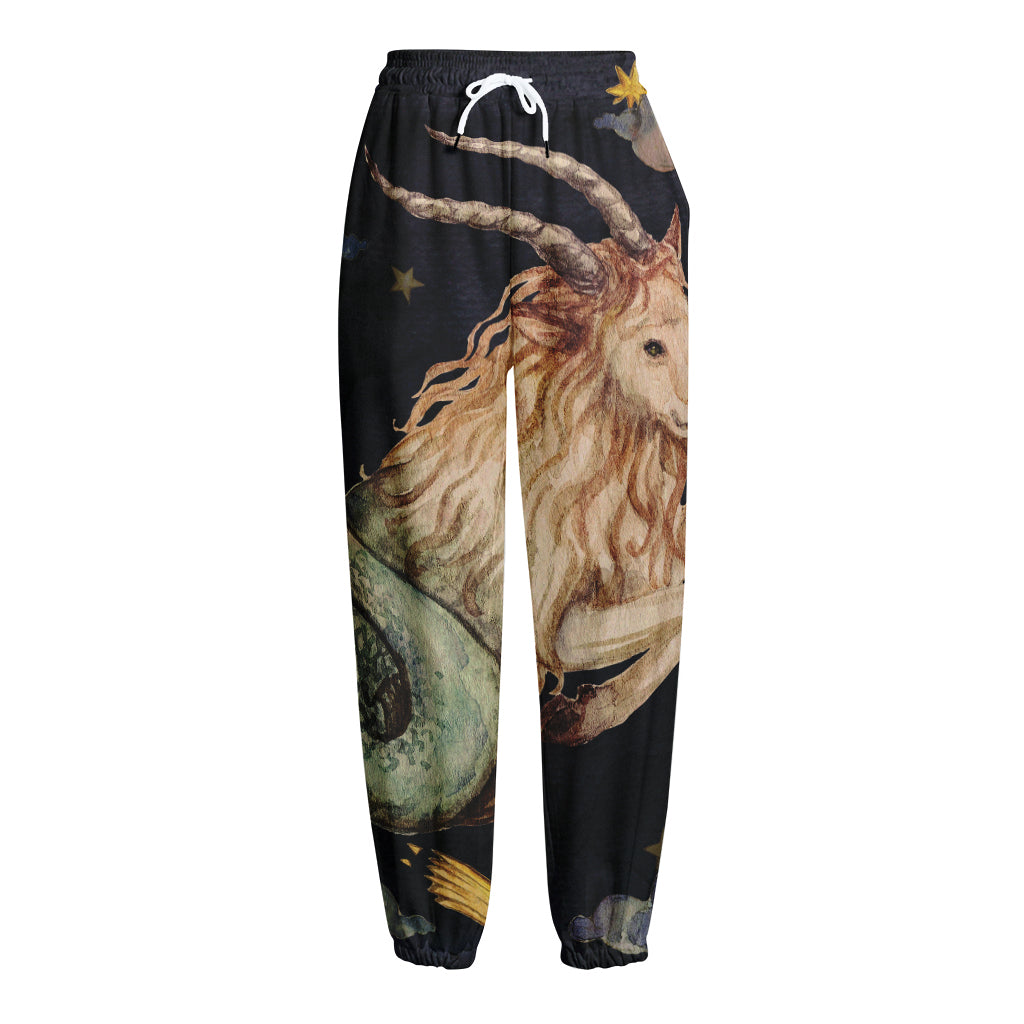 Watercolor Capricorn Zodiac Sign Print Fleece Lined Knit Pants