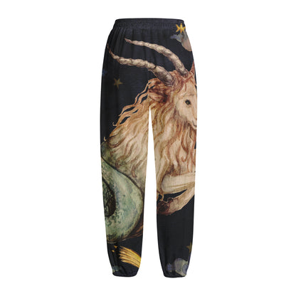 Watercolor Capricorn Zodiac Sign Print Fleece Lined Knit Pants