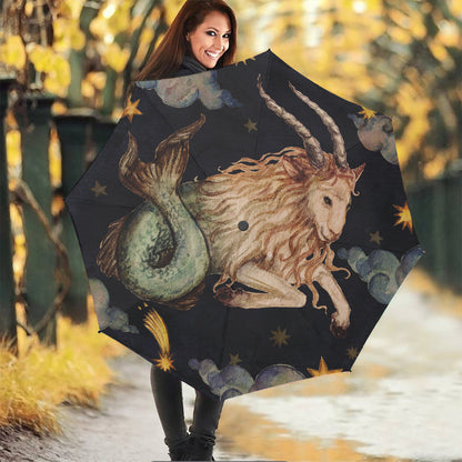Watercolor Capricorn Zodiac Sign Print Foldable Umbrella