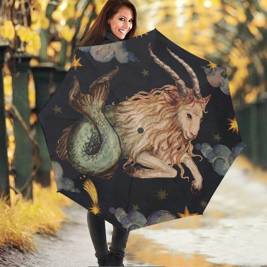 Watercolor Capricorn Zodiac Sign Print Foldable Umbrella