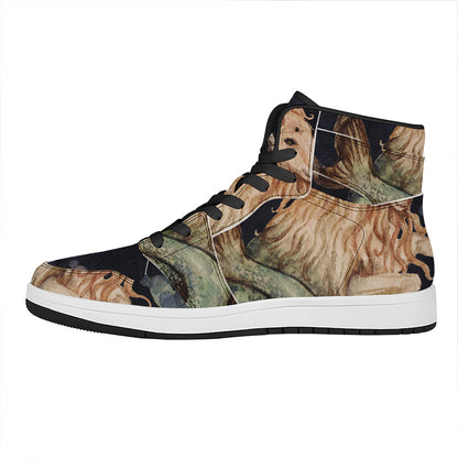 Watercolor Capricorn Zodiac Sign Print High Top Leather Sneakers