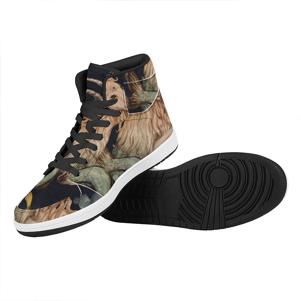 Watercolor Capricorn Zodiac Sign Print High Top Leather Sneakers