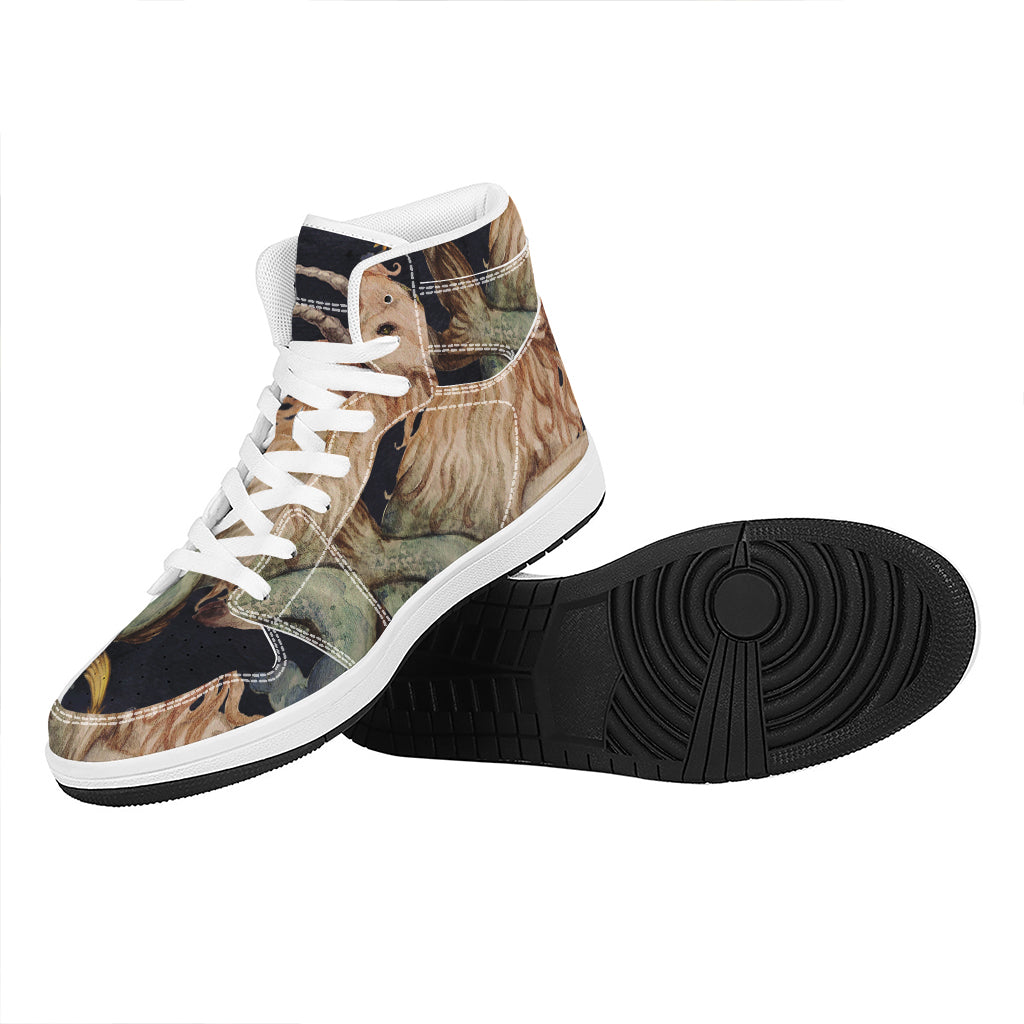 Watercolor Capricorn Zodiac Sign Print High Top Leather Sneakers