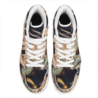 Watercolor Capricorn Zodiac Sign Print High Top Leather Sneakers