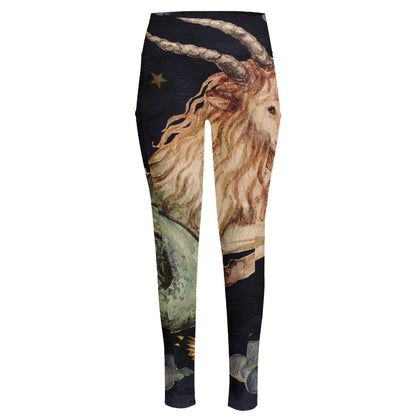 Watercolor Capricorn Zodiac Sign Print High-Waisted Pocket Leggings
