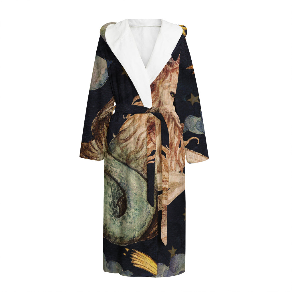 Watercolor Capricorn Zodiac Sign Print Hooded Bathrobe