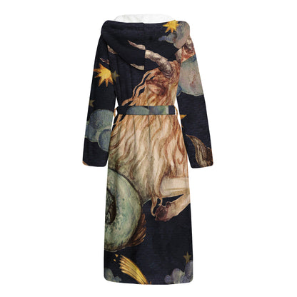 Watercolor Capricorn Zodiac Sign Print Hooded Bathrobe