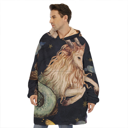 Watercolor Capricorn Zodiac Sign Print Hoodie Blanket