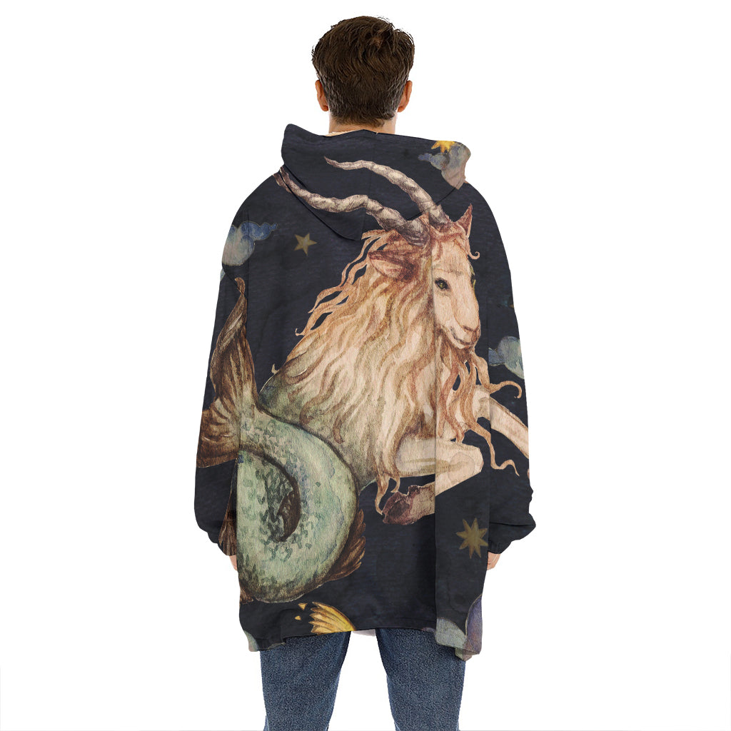 Watercolor Capricorn Zodiac Sign Print Hoodie Blanket