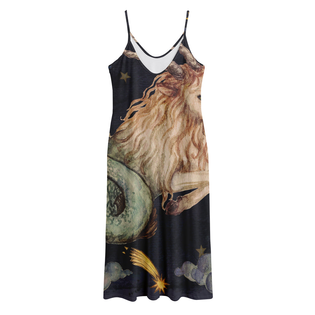 Watercolor Capricorn Zodiac Sign Print Jersey Midi Cami Dress