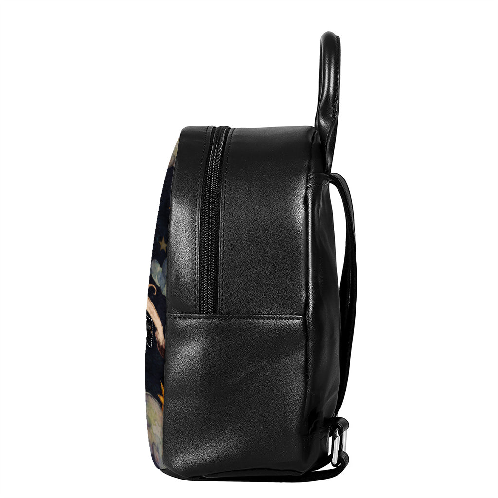 Watercolor Capricorn Zodiac Sign Print Leather Backpack
