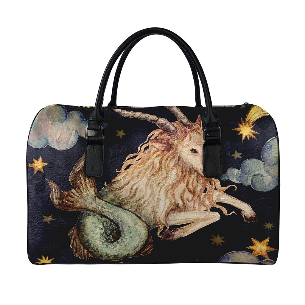 Watercolor Capricorn Zodiac Sign Print Leather Duffle Bag