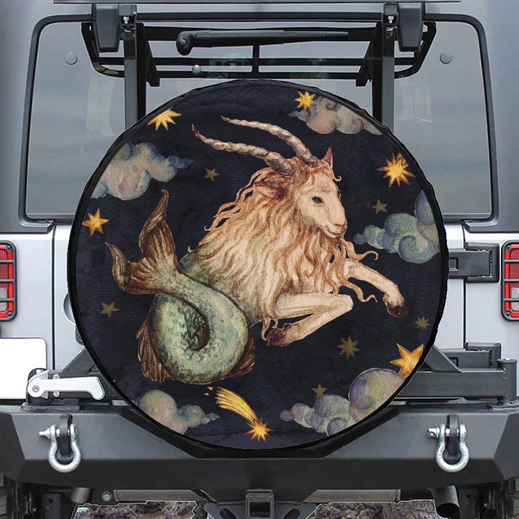 Watercolor Capricorn Zodiac Sign Print Leather Spare Tire Cover